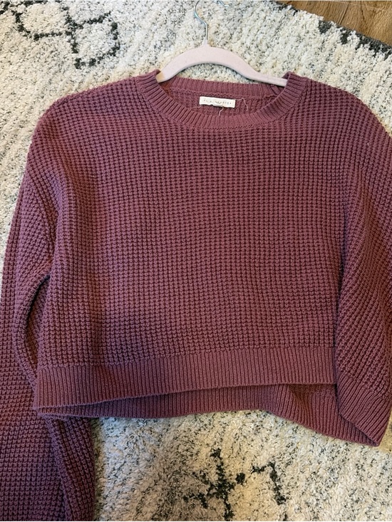 La Hearts Sweaters - La Hearts Dusty Mauve Waffle-Knit Crew Sweater